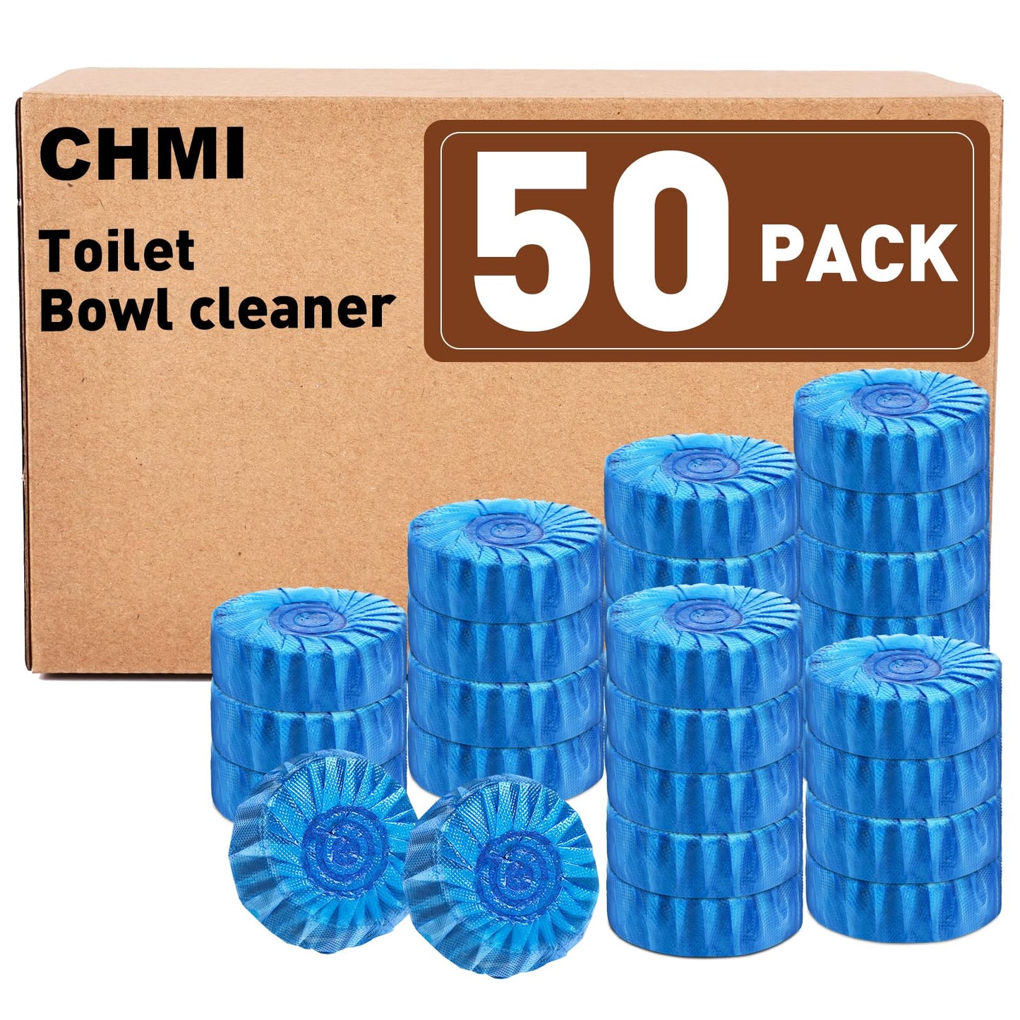 CHMI 50 Pack Toilet Bowl Cleaner Tablets Long-lasting Bathroom Toilet Tank Cleaner.(Blue)