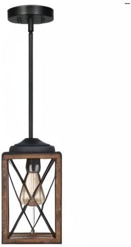 DEWENWILS Farmhouse Pendant Light, Metal Hanging Light Fixture with Wooden Grain Finish, 48 Inch Adjustable Pipes for Flat and Slop Ceiling, Kitchen Island, Bedroom, Dining Hall, E26 Base
