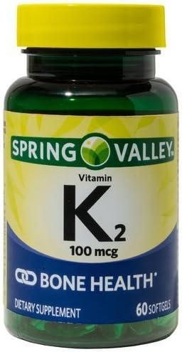 Spring Valley Vitamine K2, 100 mcg, Santé des os, 60 gélules molles
