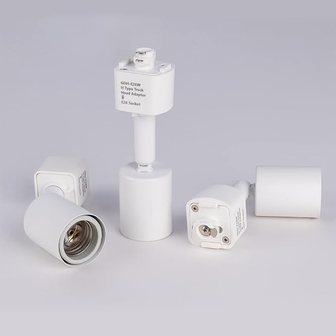 mirrea H Type Track Lighting Head to E26 Medium Screw Base Adapter Light Direction Adjustable Pack of 3 (White)