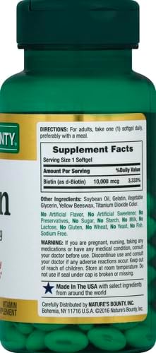 Nature's Bounty Biotin Hair Skin and Nails Vitamins, Supports Healthy Hair, Skin and Nails, 10,000 mcg, 120 Softgels (Pack of 2)