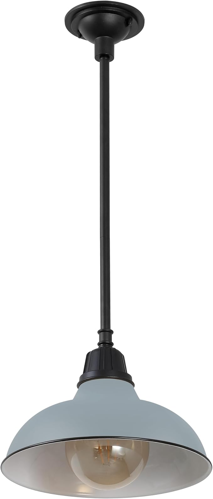 JONATHAN Y 12.25" Matte Silver 1-Light Blue Farmhouse Indoor/Outdoor LED Pendant Iron Hanging Light, and Black Metal Shade, Rustic Ceiling Lamp for Kitchen Island, LED Bulb Included (JYL7611K)