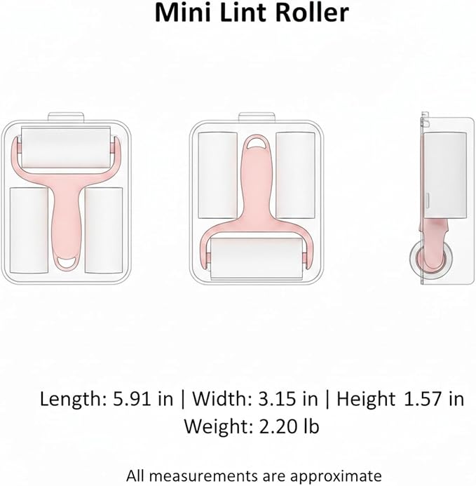 Lint Remover Mini Roller with 3 Refills, Compact Adhesive Fabric Cleaner for Travel and Daily Use, Durable PP Plastic Handle