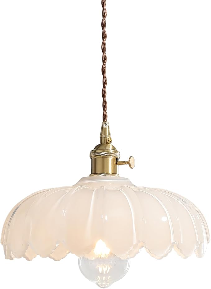 XZHGCEE Vintage Pendant Light Fixtures: Milk Glass Pendant Lights Kitchen Island, White Milk Glass Pendant Light Fixture for Bedroom Dining Room