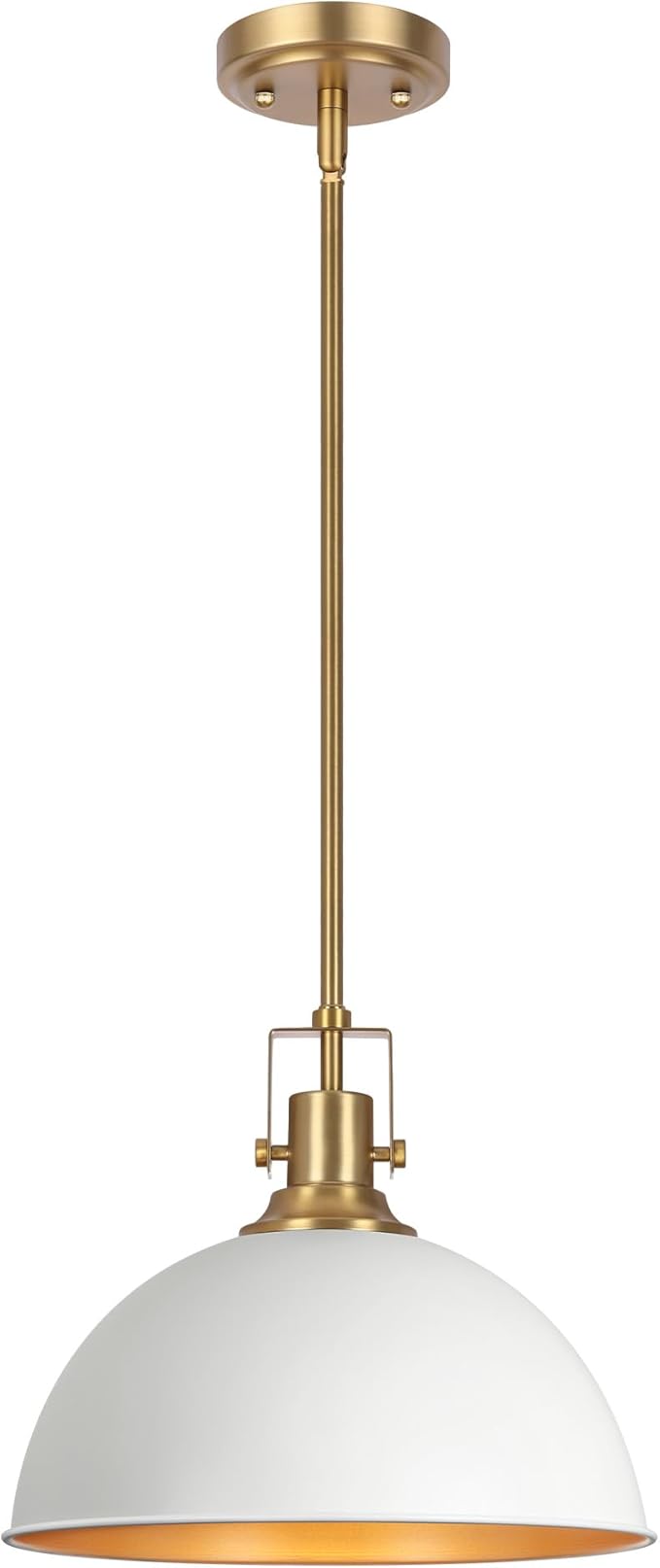 LamQee 13 Inch White and Gold Metal Pendant Light Kitchen Island, Farmhouse Modern Dome Pendant Light Fixtures Ceiling Hanging Lighting Chandelier for Dining Room Over Table, Bar, Hallway, Entryway