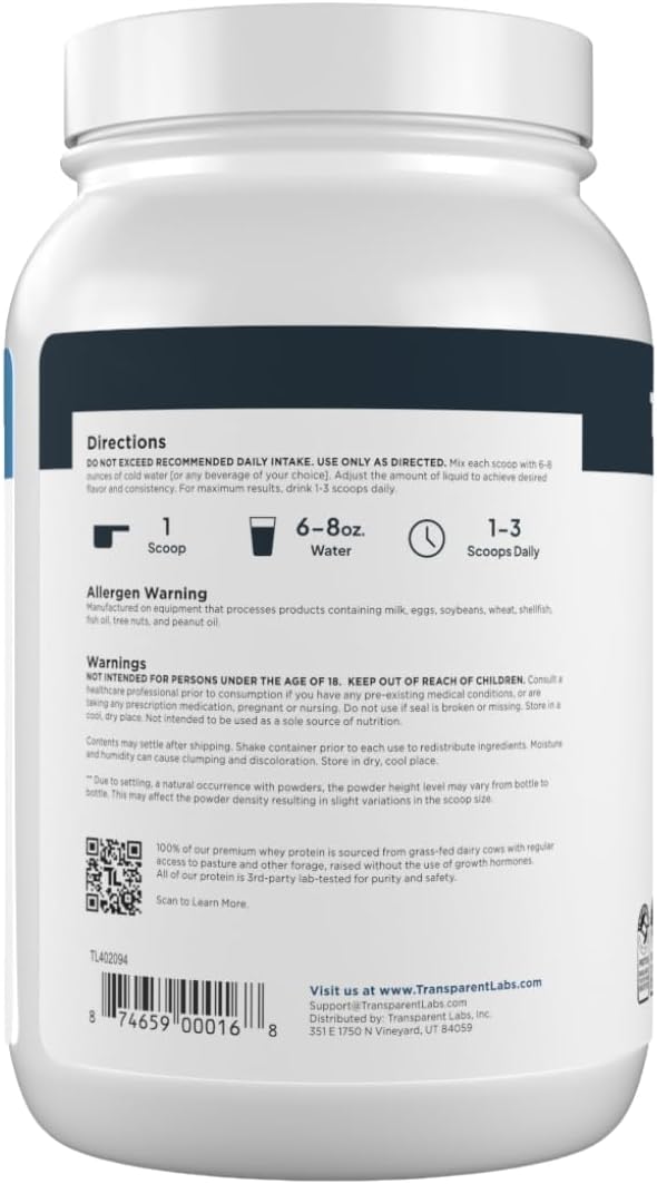 Transparent Labs Grass-Fed Whey Protein Isolate - Naturally Flavored, Gluten Free Grassfed Whey Protein Powder w/ 28g Protein per Serving & 9 Amino Acids - 30 Servings, Oatmeal Chocolate Chip Cookie