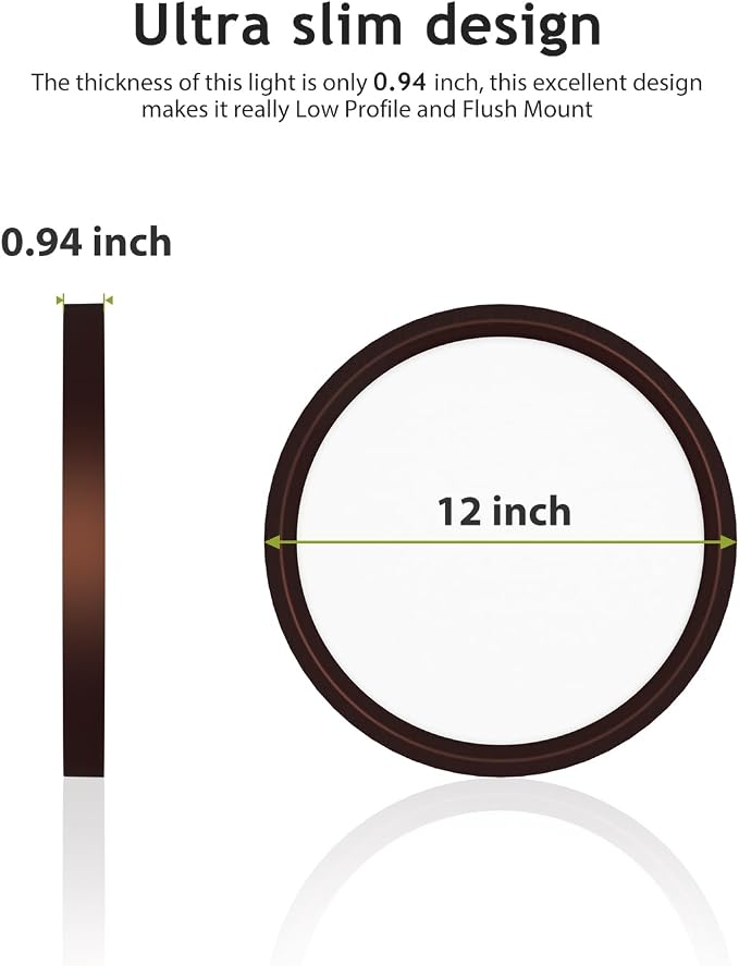 hepside 1PACK Flush Mount LED Ceiling Light Fixture Oil Rubbed Bronze, 12Inch 28W, Dimmable 3000K-4500K-6000K Ceiling Lamp 3200LM Low Profile Ceiling Light for Kitchen Bedroom Hallway