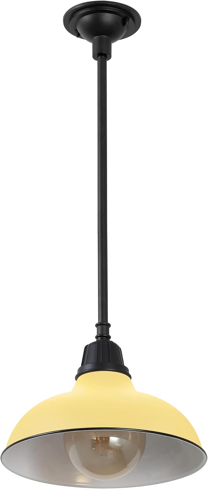 JONATHAN Y 12.25" Matte Yellow 1-Light Farmhouse Indoor/Outdoor LED Pendant Iron Hanging Light, and Black Metal Shade, Rustic Ceiling Lamp for Kitchen Island, LED Bulb Included (JYL7611H)