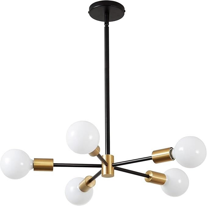 KAISITE Sputnik Chandelier Light Fixture - Modern 5-Light Sputnik Ceiling Light Height Adjustable Gold and Black Hanging Pendant Lighting for Living Room Kitchen Bedroom Hallway Farmhouse