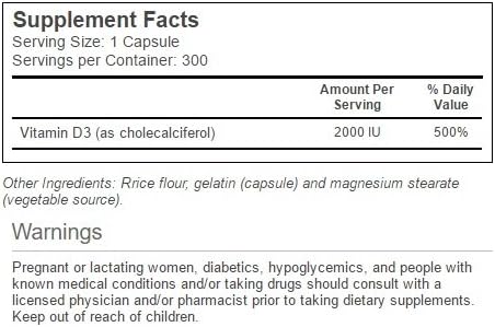 Vitacost Vitamin D3 (as Cholecalciferol) -- 2000 IU - 300 Capsules
