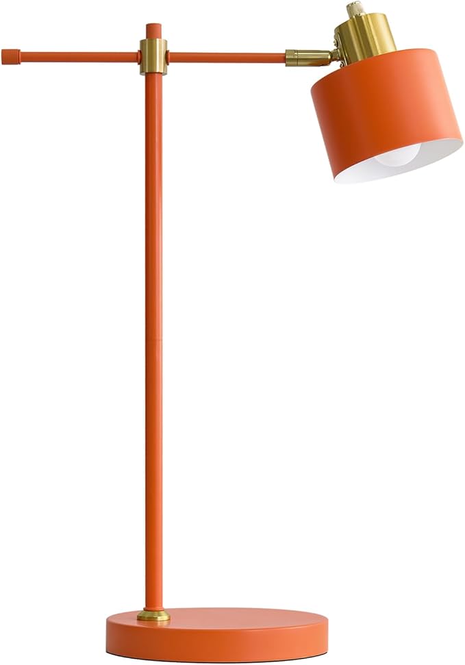 OYEARS 22.2" Modern Desk Lamp, Metal Table Lamp with LED Bulb, Adjustable Reading Lamps for Living Room, Mid Century Task Lamp for Home Office, Industrial Bedside Lamps with Solid Base, Orange