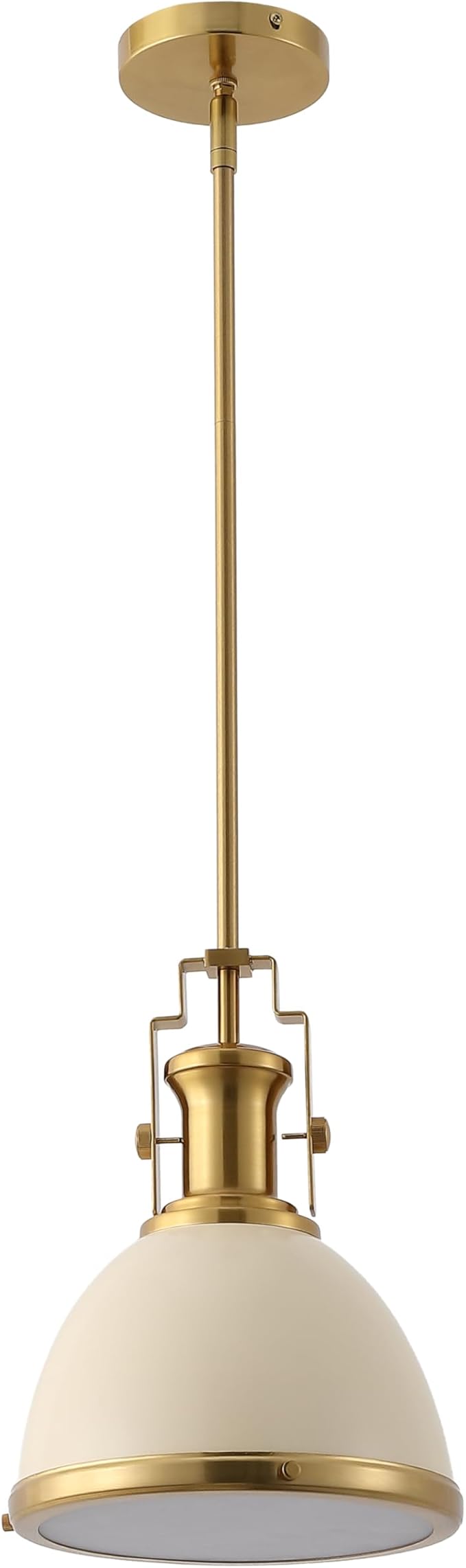 JONATHAN Y JYL9535F 10" Modern Industrial Dome Pendant Light, Farmhouse Hanging Light Fixture in Almond and Brass Gold, Adjustable Height Metal Lighting for Kitchen Island, Dining Room, Entryway