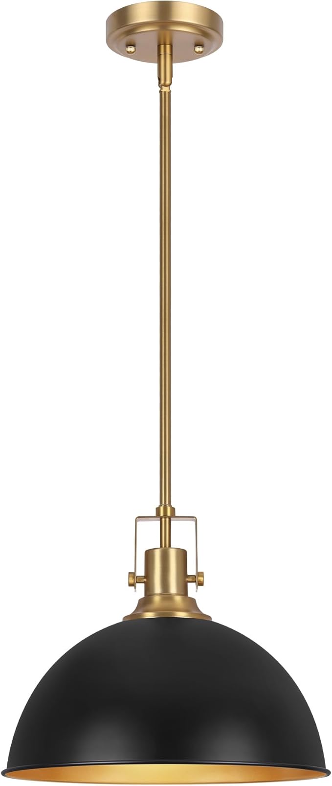 LamQee 13 Inch Black and Gold Metal Pendant Light Kitchen Island, Farmhouse Modern Dome Pendant Light Fixtures Ceiling Hanging Lighting Chandelier for Dining Room Over Table, Bar, Hallway, Entryway