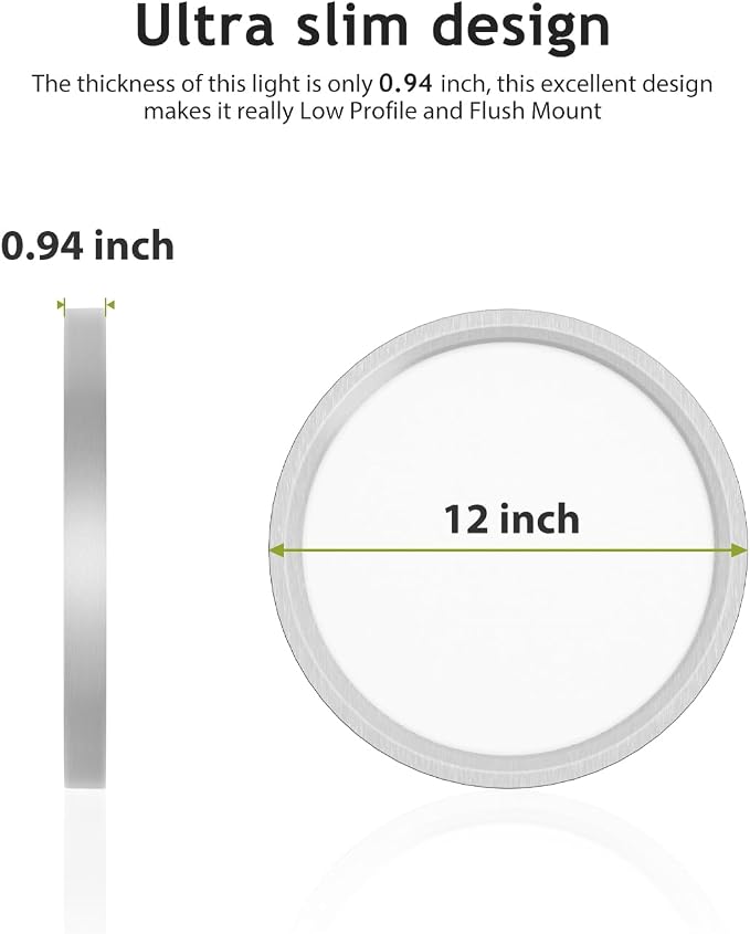 hepside 2PACK Flush Mount LED Ceiling Light Fixture Brushed Nickel, 12Inch 28W, Dimmable 3000K-4500K-6000K Ceiling Lamp 3200LM Low Profile Ceiling Light for Kitchen Bedroom Hallway