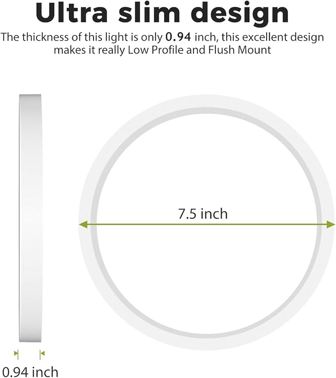 hepside 1Pack Dimmable Flush Mount Ceiling Light Fixture White, 3000/4000/6500K Ceiling Lamp, 7.5INCH 15W 1500LM Low Profile Light for Bedroom, Kitchen, Bathroom, Hallway