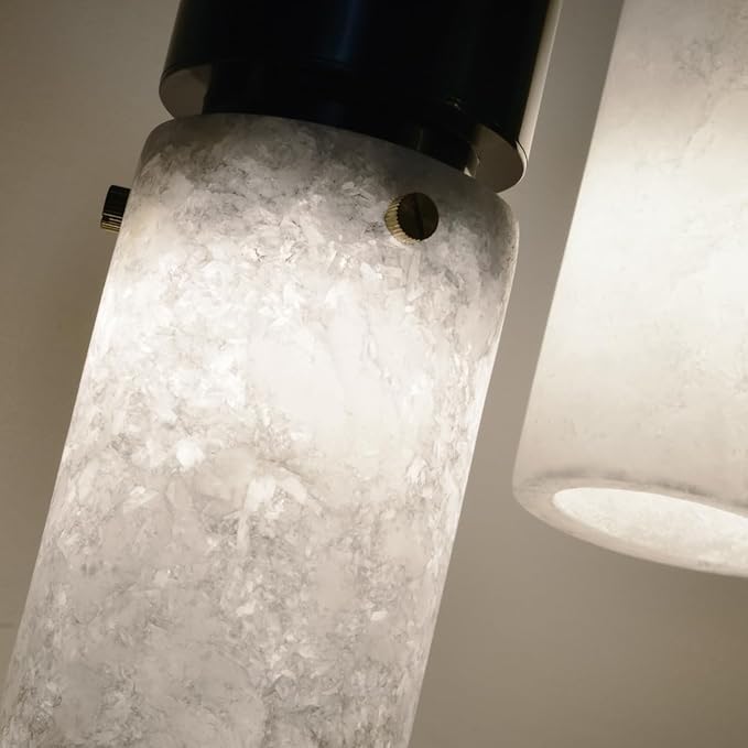 Alabaster Pendant Light for Kitchen Island,Natural Stone Island Pendant Light,Modern Black Pendant Lamp with Marble Shade,Durable Aluminum,Chandelier for Bedroom Beside,Countertop,Living Room,GU10