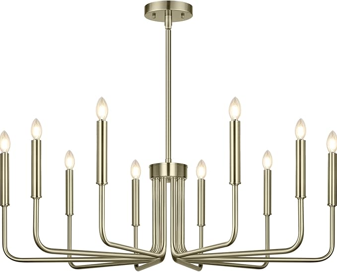 Lynnoland Brass 10-Light Farmhouse Chandelier for Dining Room Lighting Fixtures Hanging, Vintage Candle Pendant Light Fixtures Chandelier for Bedroom, Foyer and Living Room