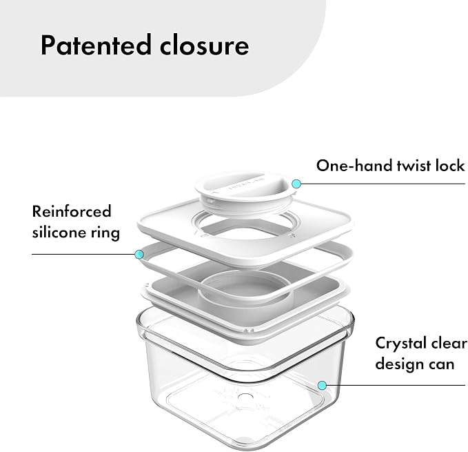 Neoflam Smart Seal 4pc Rectangular Extra Large Airtight Kitchen Pantry Canister/Organizer Clear Plastic Storage Container Set, Simple Twist Lid, 100% Leak Proof, Dishwasher Safe, BPA Free, White