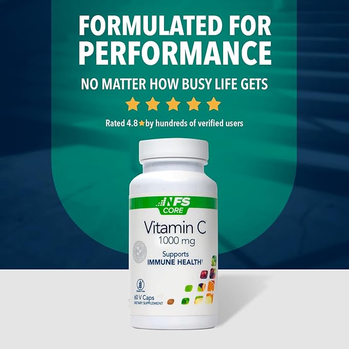NFスポーツ ビタミンC 1000mg 免疫システムをサポート、コラーゲン生成、鉄分吸収、歯の健康維持に、ビーガン、グルテンフリー、植物性カプセル60粒