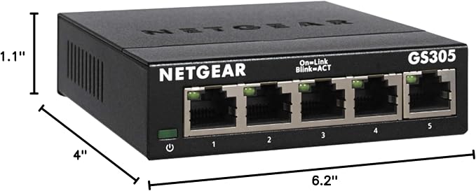 NETGEAR 5-Port Gigabit Ethernet Unmanaged Essentials Switch (GS305) - Home Network Hub, Office Ethernet Splitter, Plug-and-Play, Silent Operation, Desktop or Wall Mount