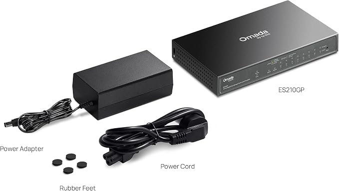 TP-Link Omada 8 Port Gigabit Easy Managed, PoE Switch, 63W Budget, PoE+ Compliant, Up to 250m PoE Distance, Auto Recovery, VLAN, Auto Loop Prevention, Fanless, Managed by Omada(ES210GP)