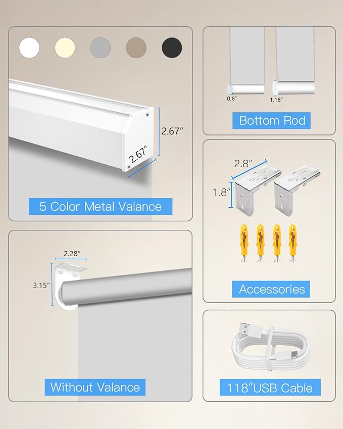 Tokblind Motorized Roller Shade with Remote Control, Blackout Electric Shade for Windows Compatible with Alexa Google via Hub, Rechargeable Smart Window Blind for Home Office (Vinyl Light Grey)