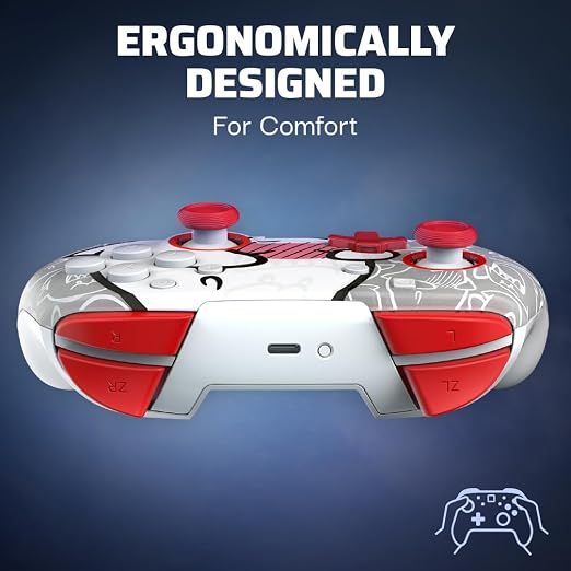 PDP Rematch Glow Wireless Gaming Controller Boo Hoo Nintendo Switch 2, Lite | Also works with OLED, Motion Controls, Rechargeable 40-Hr Battery, 2 Mappable Back Buttons, Mario Boo-Hoo Glow Red & White