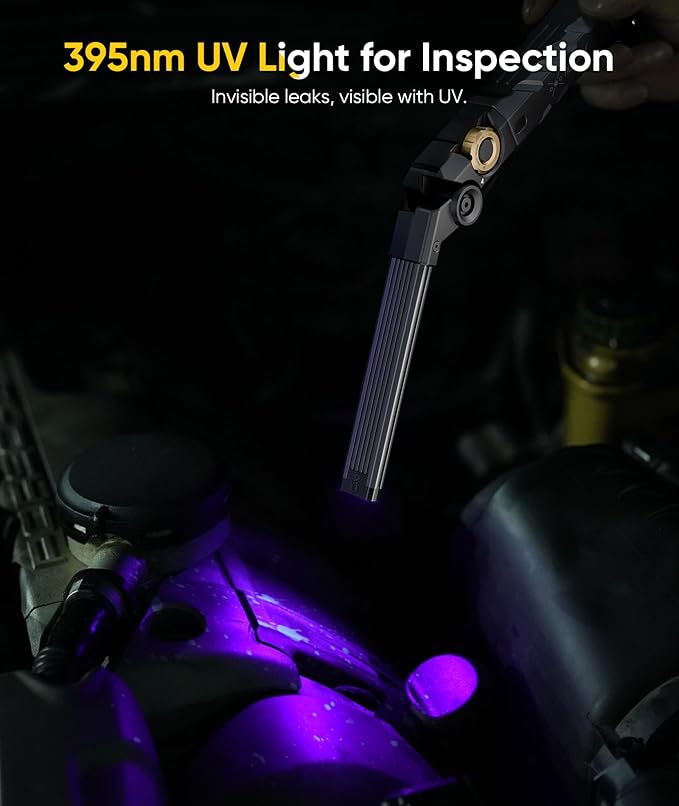 HOTLIGH ZF7885 5000mAh Rechargeable Work Light - 1500 LM Magnetic Flashlight, 4 Mode Mechanic Light with 395nm UV Lighting for Auto Repair, Outdoor Tasks, Fathers Day, Gifts for Men