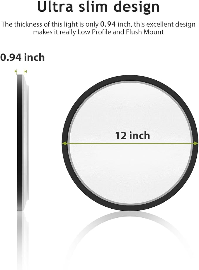 hepside 1PACK Flush Mount LED Ceiling Light Fixture Black, 12Inch 28W, Dimmable 3000K-4500K-6000K Ceiling Lamp 3200LM Low Profile Ceiling Light for Kitchen Bedroom Hallway