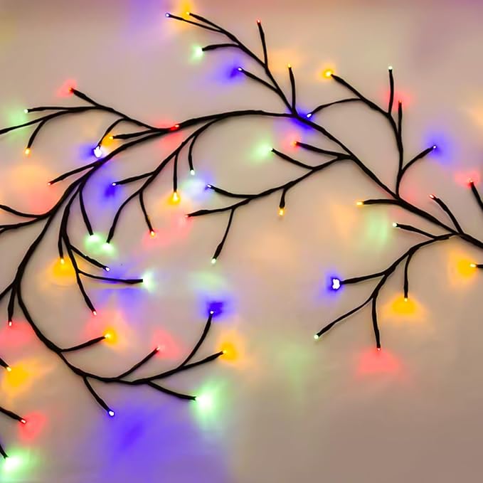 96 LED Willow Vine Lights 6FT Enchanted Wall Decoration Vine Lights Tree Branches Light 8 Modes for Home Indoor Wall Decoration (Multi-Colored)