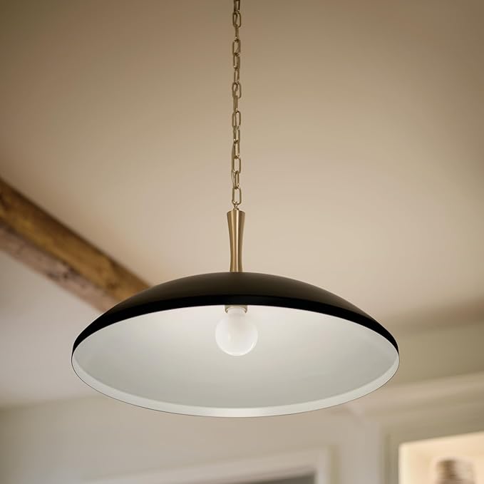 Kichler Delarosa 1-Light Pendant Light Fixture, Updated Traditional Hanging Light with Black Shade and Champagne Bronze Hardware for Kitchen Island, Dining Room, Hallway (12.75" x 20.25"), 52638BK