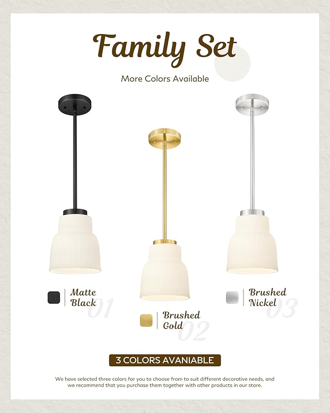 FEMILA 6.7" Kitchen Pendant Lighting Over Island, 3 Pack Brushed Gold Pendant Lighting, Milk Glass Hanging Light Fixtures for Bedroom Hotel Dining Room, 4FYD87MIL-3PK BG