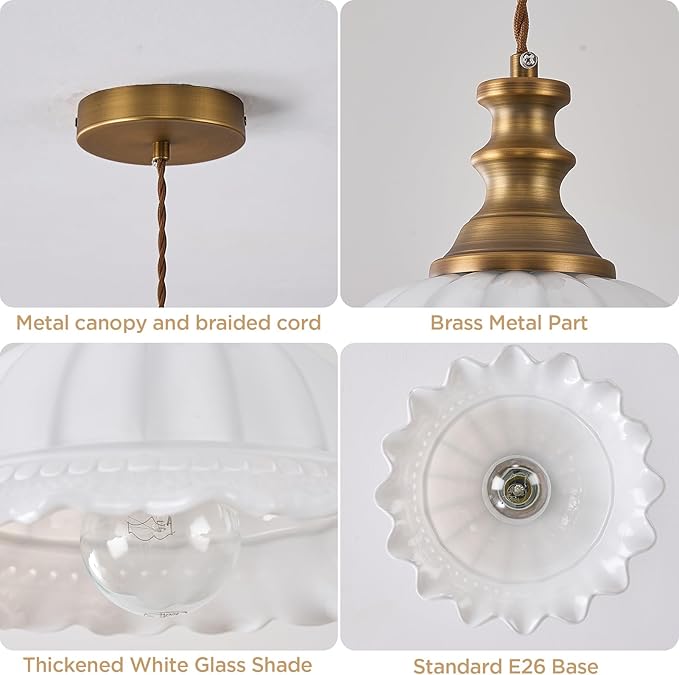 HDDFL Glass Pendant Lights Modern Pendant Lighting Fixtures Hanging Lamp for Kitchen Island Bedroom Dining Room Coffee Shop Hallway White and Brass