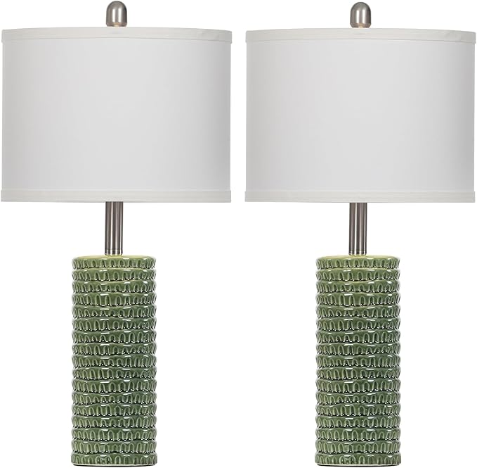 Cinyirong 24.5" Green Ceramic Table Lamps Set of 2, Farmhouse Table Lamps for Living Room, Modern Lamps for Bedroom Night Stands, Traditional Nightstand Desk Lamps(LED Bulbs Included)