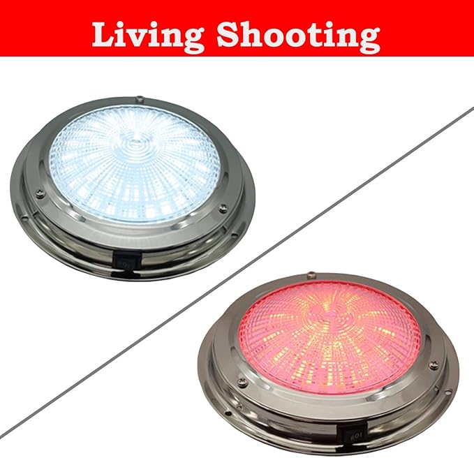 Marine Boat Dome Light, Dual Color 5.5" 12V LED Interior Cabin Lights with Toggle Switch, Stainless Steel Surface Mount (White|Red)
