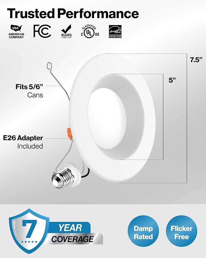 Sunco 12 Pack LED Recessed Lighting 6 Inch, LED Can Lights Retrofit Lighting Downlight, 965 LM, 4000K Cool White, Dimmable, Baffle Trim, 13W=120W, 50000 Lifetime Hours, Damp Rated UL.