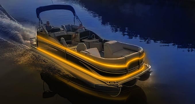 Pontoon LED Strip Lights, 12V 5M/16.4FT Waterproof Marine LED Light Boat Interior Lights, Boat Deck Light for Pontoon Fishing Boats, Extension Cable Included (Amber)