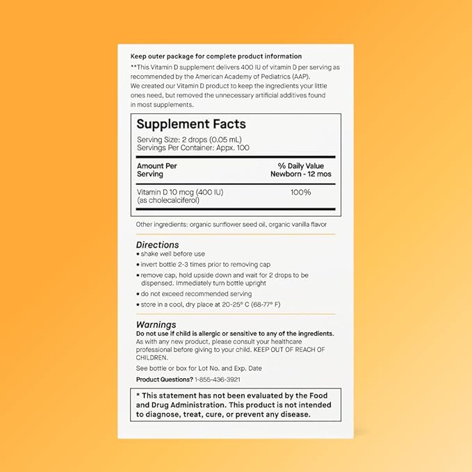 Genexa Gouttes liquides de vitamine D pour nourrissons, bébés et tout-petits | Développement osseux | Délicieuse saveur de vanille biologique | Certifié biologique, sans gluten et sans OGM | 270 portions (lot de 3)