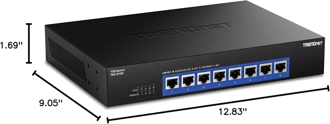 TRENDnet 8-Port 10G Switch, TEG-S708, 8 x 10G RJ-45 Ports, 160Gbps Switching Capacity Rack mountable, Ethernet Splitter, NDAA & TAA Compliant, Lifetime Protection, Black