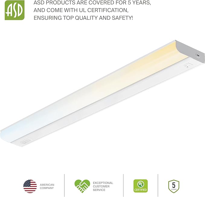 ASD LED Under Cabinet Lighting Hardwired, 32 Inch 16W 2700K-5000K Selectable, 1436LM, CRI90+, Direct Wire Linkable Under Counter Lights for Kitchen, Dimmable Under Cabinet Lights, White, UL, 12 Pack