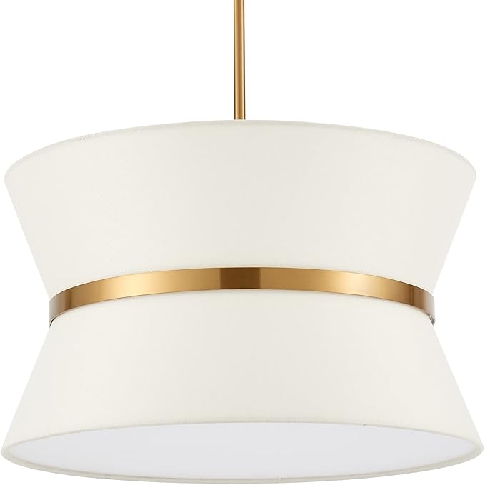 Modern Chandelier with Off-White Fabric Shade and Brass Finished Adjustable Pendant Light for Kitchen Island Living Room Bedroom Hallway, E26, Dia 18 Inch, UL Listed