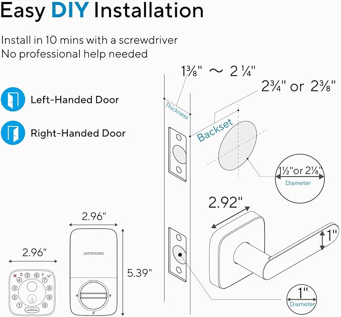 ULTRALOQ Bolt Fingerprint WiFi Smart Locks for Front Door with Door Sensor, Works with Apple Home, Alexa, Google, Keypad Door Lock with Handle, App Remote Access, Geofence Auto Unlock, Auto-Lock