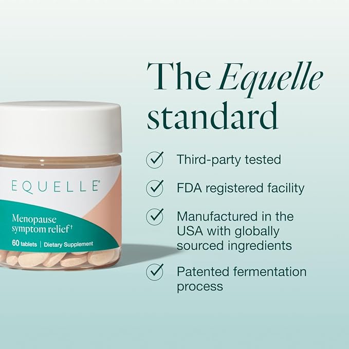 EQUELLE マルチ症状 更年期および更年期周辺の症状緩和 ホットフラッシュ、筋肉痛を緩和し、睡眠をサポート。ホルモンフリー、植物由来のS-エクオール – 1ヶ月分 (60錠)