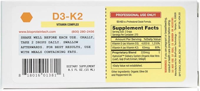 D3-K2 par BioProtein Technology - Vitamine D3 / K2 liquide sublinguale ) 0,5 oz