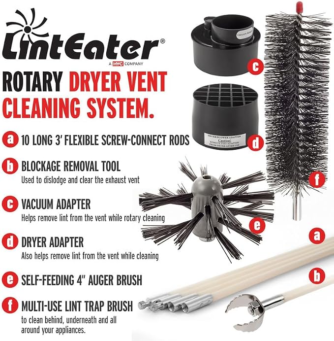 Gardus RLE30 LintEater Rotary Dryer Vent Cleaning System, Removes Lint, Extends Up to 30’