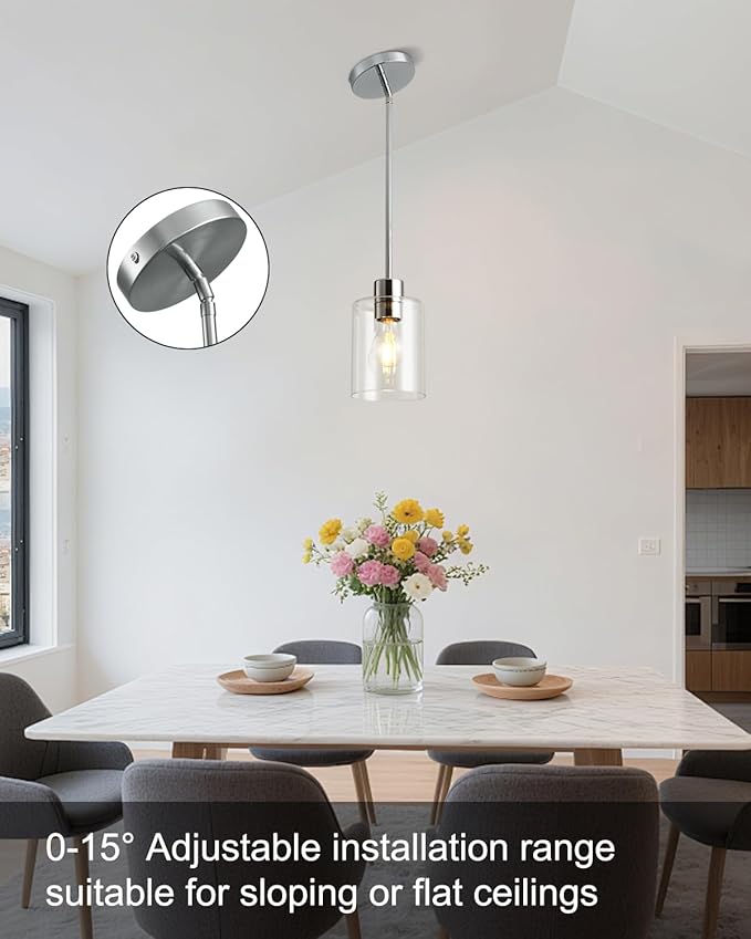 Chrome Pendant Lights Kitchen Island - Clear Glass Pendant Light Fixture Multiple Stems Rods 3 Units 12 Inch 3 Units 4 Inch (3 Pack Chrome Downrod)
