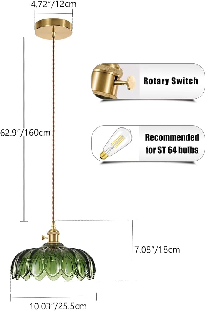 XZHGCEE Vintage Pendant Light Fixtures: Glass Pendant Lights Kitchen Island, Green Pendant Light, Modern Chandelier Pendant Green Light Fixture for Bedroom Dining Room