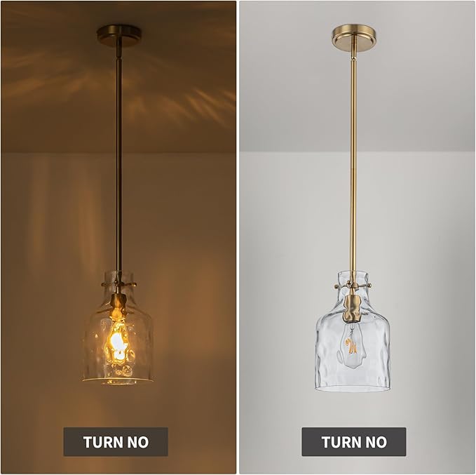 WILON Pendant Light Fixtures,Glass Pendant Lighting for Modern Kitchen Island Adjustable Hanging Ceiling Light 7" Hammered Glass Shade Pendant Lights for Dining Room Kitchen Sink, Gold Metal Finish