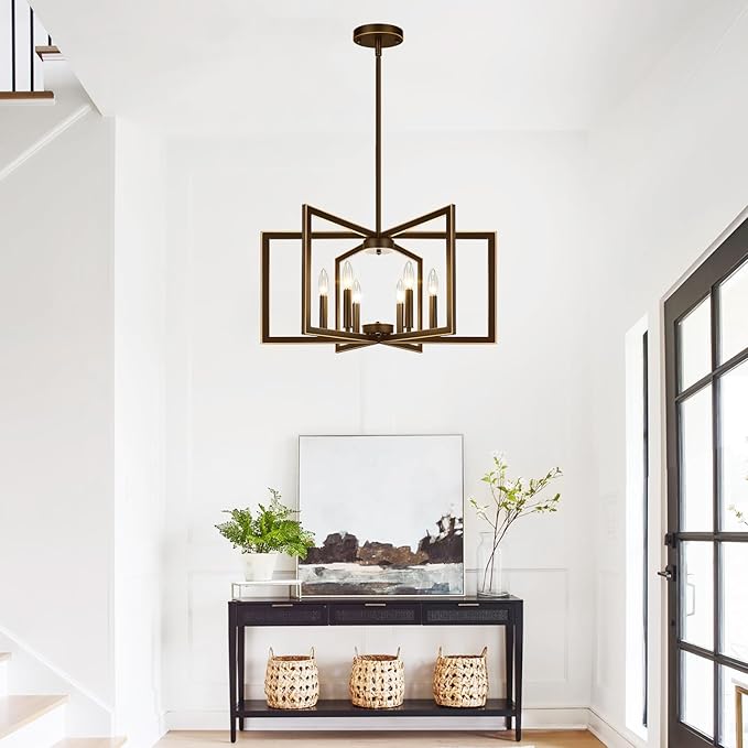 25"-61" Height Adjustable Modern Oil-Rubbed Bronze Chandelier for Dining Room, No Assembly Required Dining Room Light Fixture Over Table, Industrial Metal Pendant Lights Fixture for Kitchen Island