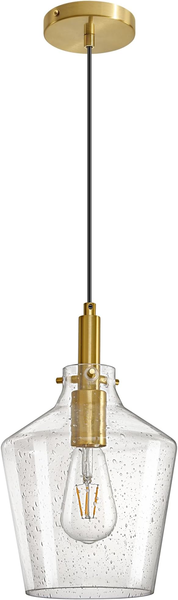 Modern Seeded Glass Pendant Lighting for Kitchen Island 1 Pack, Farmhouse Gold Pendant Light Fixtures, Height Adjustable Ceiling Pendant Light, Angled Seeded Glass Shades 8 Inch